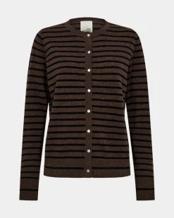 CISSESW STRIPE CARDIGAN - Dark Brown Black striped