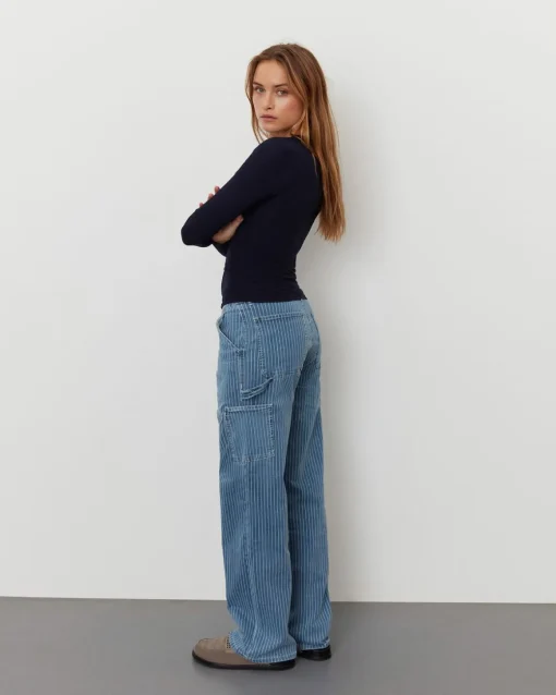 GITTESW TROUSERS - Light Blue striped