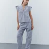 LeahSW Trousers - Blue striped